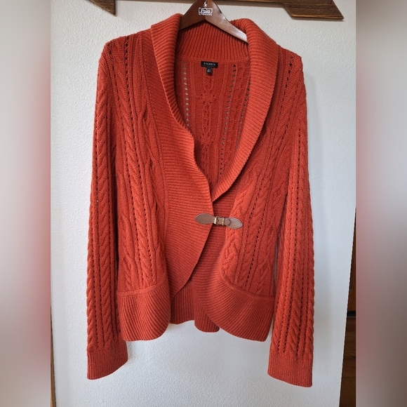 Talbots Womens Lambswoool Blend Rust Cardigan Buckle Sweater Size L - Picture 1 of 6